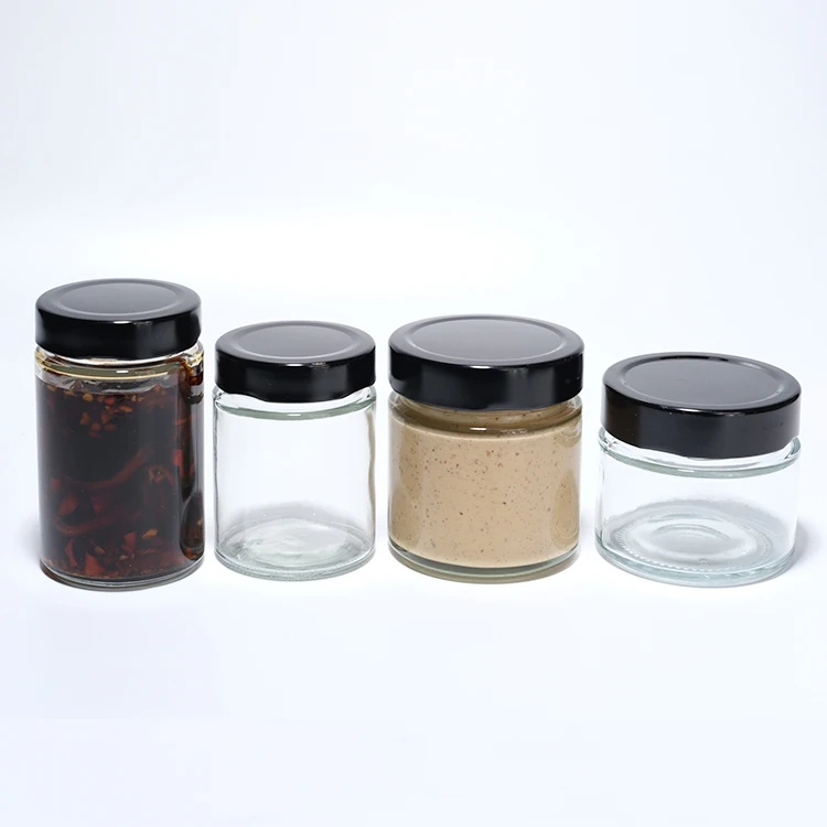 1000 Ml 300ml Food Container Squat Round Square Chilli Glass Jars With Metal Lids