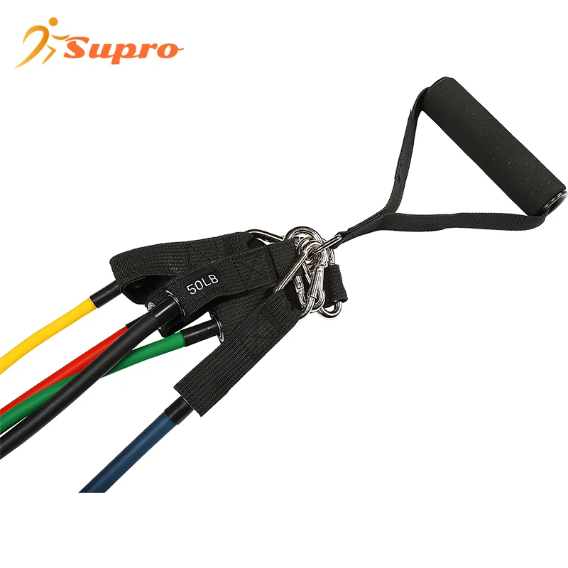 Supro Manufacture Hot Sale Custom Heavy Workout Latex Fitness 11pcs Resistance Bands Set