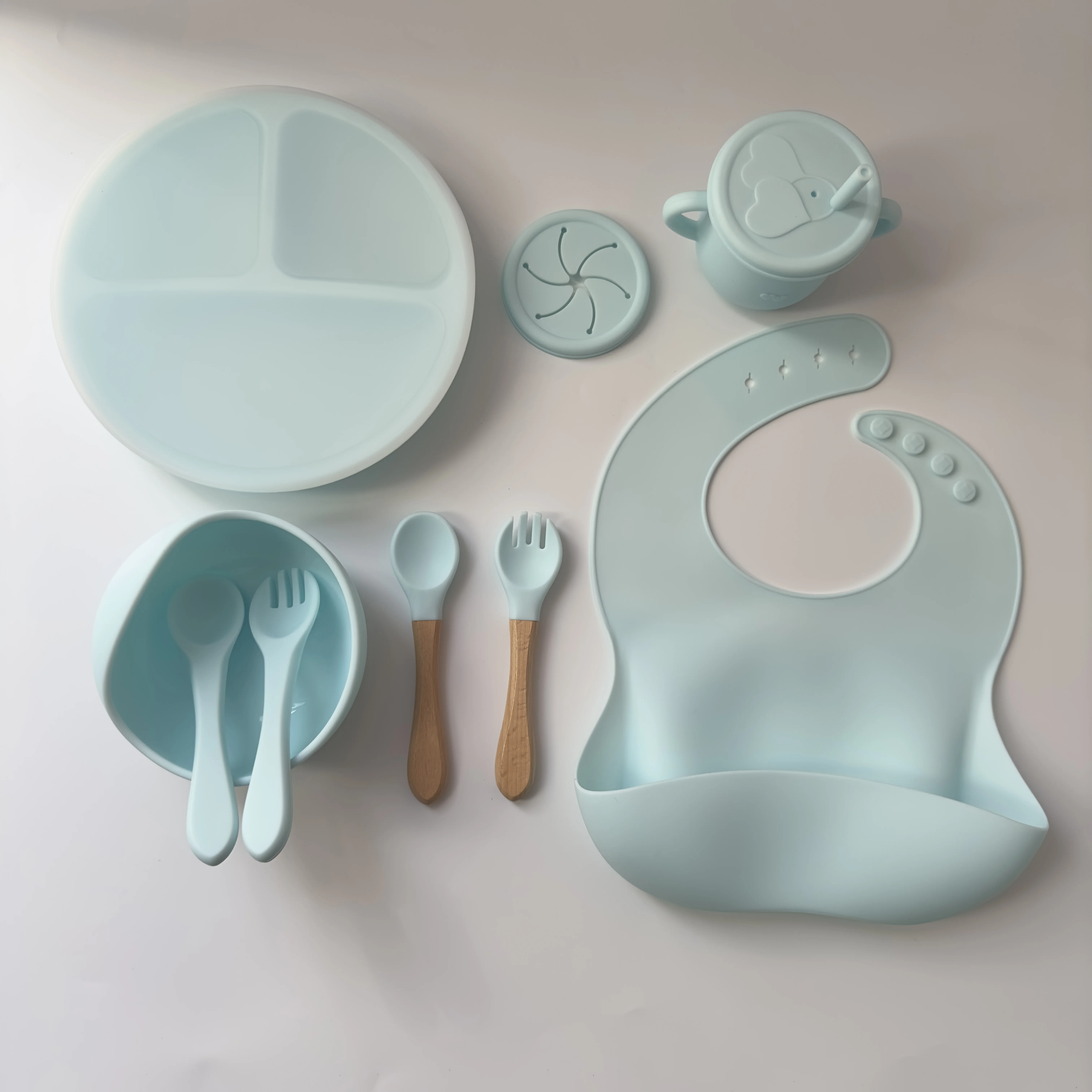 Bpa Free Baby Tableware Set Bowls Spoon Bib Baby Silicone Divided Suction Plate Silicone Baby Feeding Set Dishwasher Safe