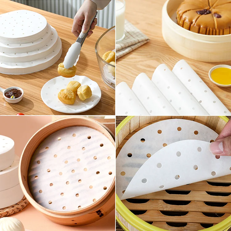 Perforated Parchment Round Bamboo Steamer Paper Liners 12 inches Disposable for Air Fryer Dim Sum Dropshipping