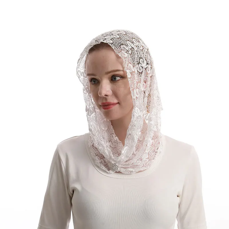 Y-Z Mass headcloth white single layer head covering lace edged bridal muslim veils for hijab ladies veil