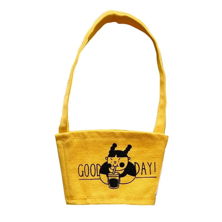 Cotton Canvas Coffee Cup Sleeve Carrier Bag for hot drinks With Handle strap