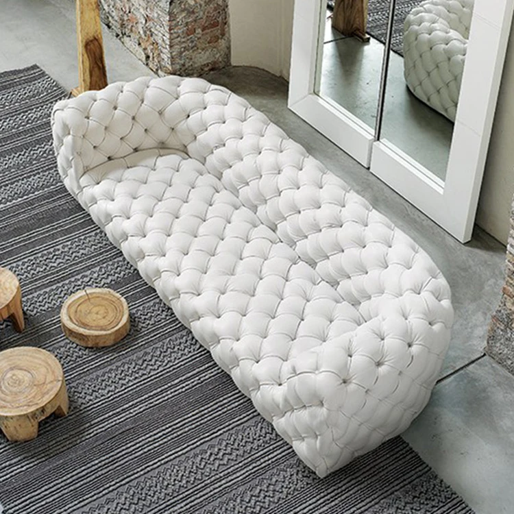 Mid Century Classic Sofa Chesterfield Blue Leather Lounge Sofa for Living Room Home tufted couch sofa sets