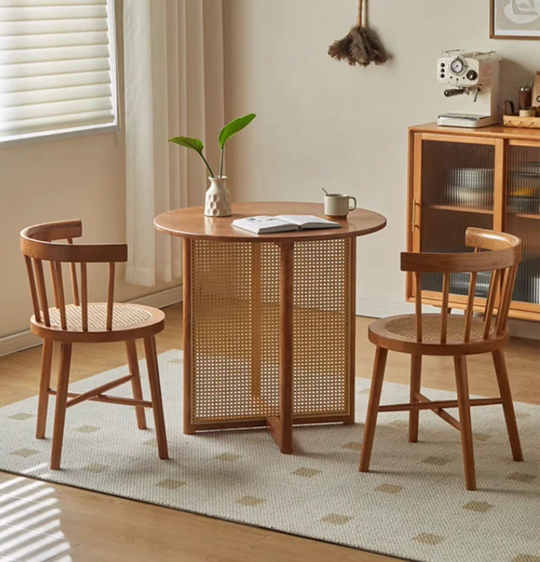 Simple style solid wood household furniture restaurant ash wood rattan dining table