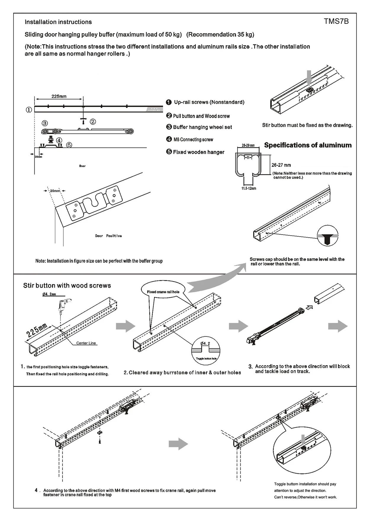 TMS7B Easy Assembly hanging type sliding door roller with double direction soft closing