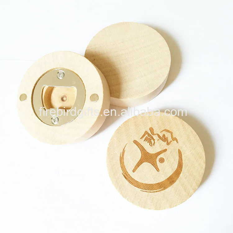 Wholesale cute cat flamingo moose wooden round bottle opener