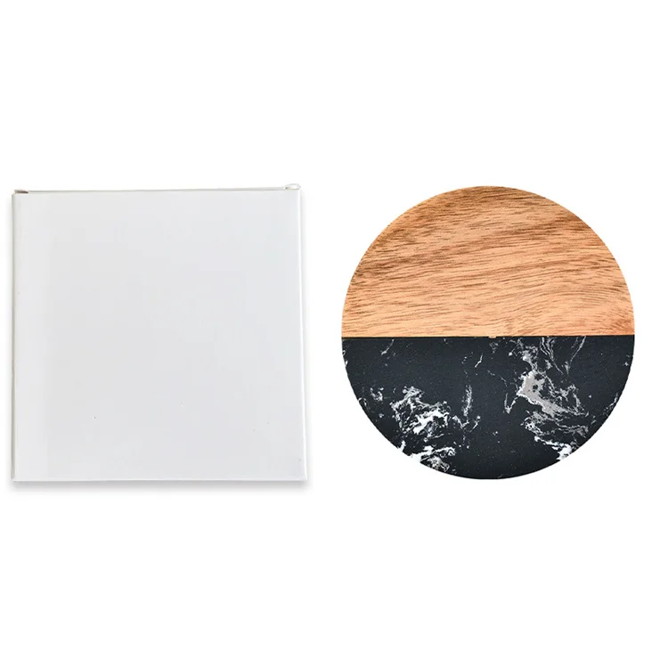 Wholesale Personalized Black Marble Coasters Custom Square Shape Marble and Wood Coasters Decoration Engraved Coffee Cup Coaster