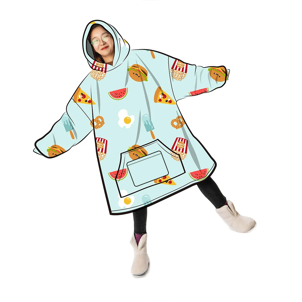 Super Warm Light Weight Grey Oversize Wearable Blanket Hoodie for Women Men Kids Gift Polyester Blanket Sweatshirt