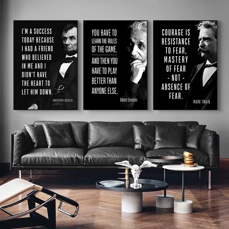 Black and White Famous People Inspirational Quotes Posters and Prints Canvas Paintings Wall Art Pictures for Living Room Decor