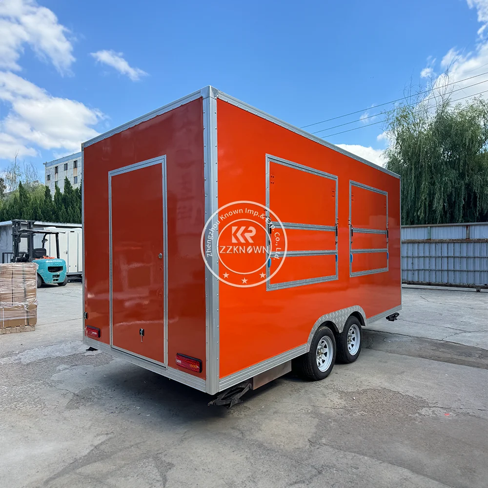 4.5m Bright Red & Orange Square Food Truck with American Chimney and Tri-Fold Selling Window dessert food trucks for sale