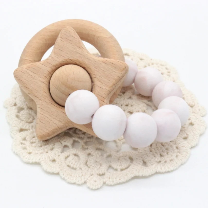 Wholesales Baby Nursing Bracelets Wooden Teether Silicone Beads Baby Teether Bracelets Nursing Toys Baby Teething