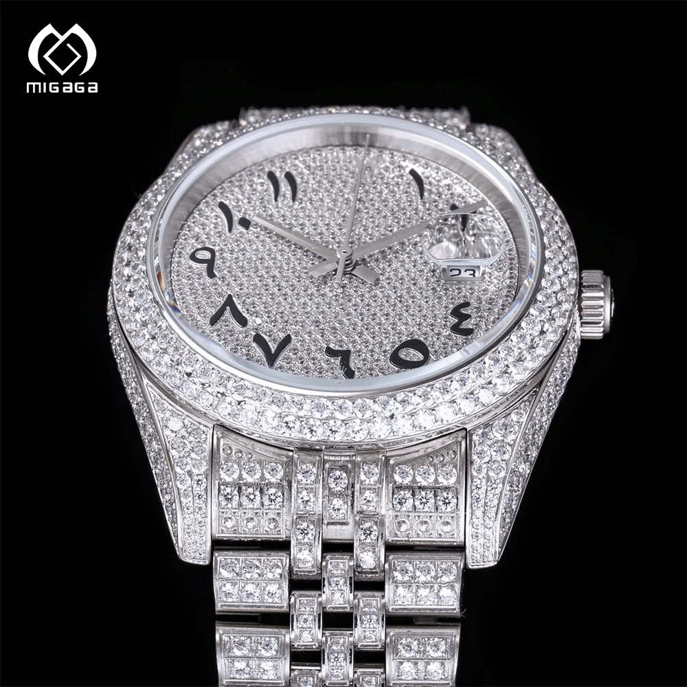 Высококачественные часы в стиле хип-хоп Moissanite ювелирные изделия оптом роскошные уникальные водонепроницаемые автоматические из нержавеющей стали для мужчин