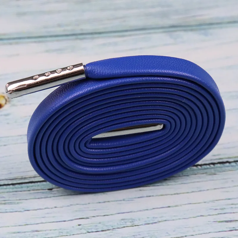 Leather flat 7 mm width 60-180cm pu leather shoe laces 16 colors flat fashion shoelaces for sneakers