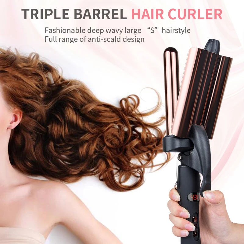 
Professional Led Display Big Wavy Hair Three Barrel Crimper Hair Waver Big Wave Curler three barrel crimper big wavy hair curler 