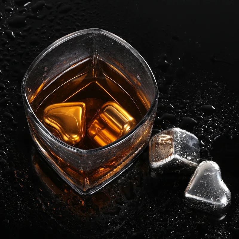 Reusable Metal Stainless Steel 304 Ice Cubes Heart-Shaped Chilling Red Wine Whiskey Ice Cubes Bar Accessories