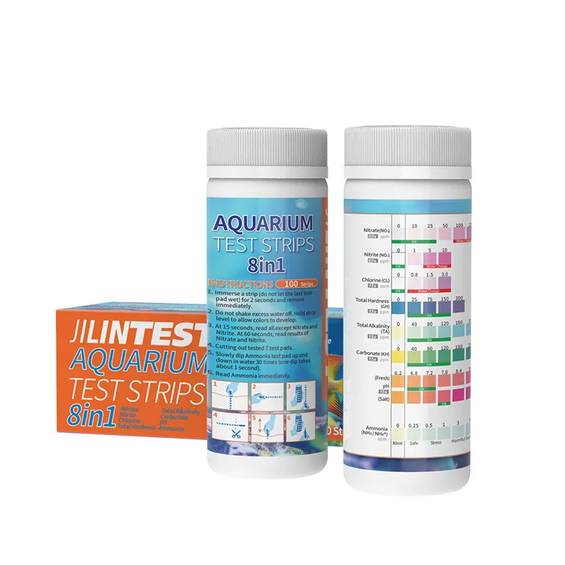 Factory Wholesale Price Multi-parameter Aquarium Test Strips 8way Ammonia,NH3,KH,Nitrate,Nitrite,Chlorine