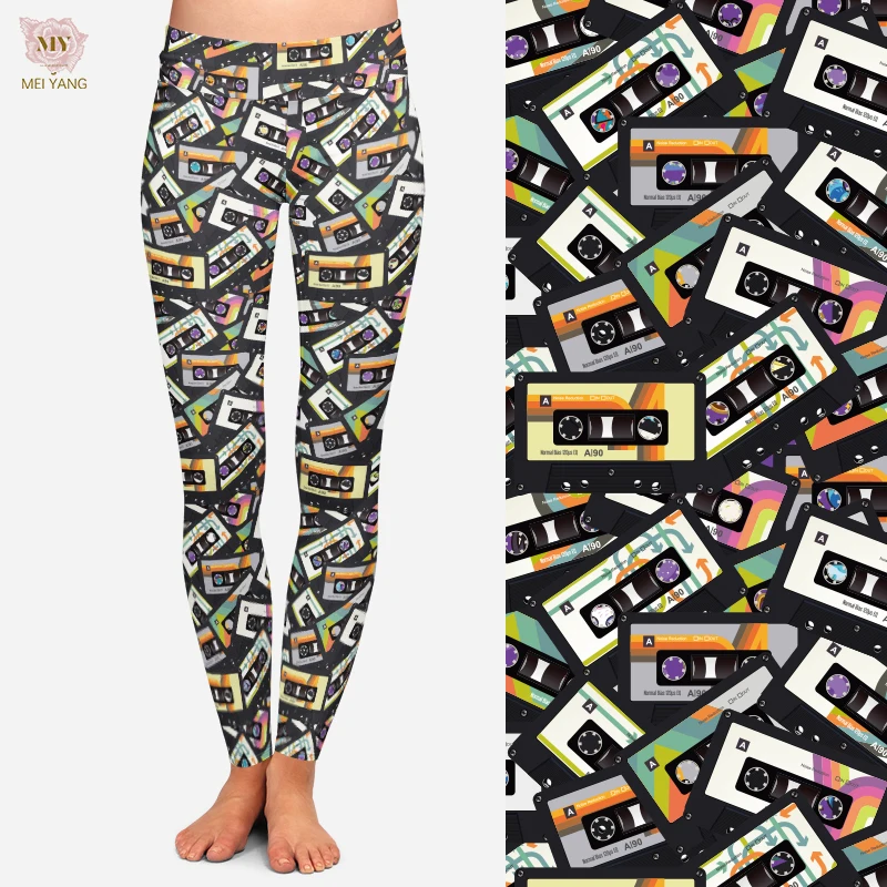 Retro vintage cassette tape 92% polyester 8% spandex 230gsm buttery soft leggings