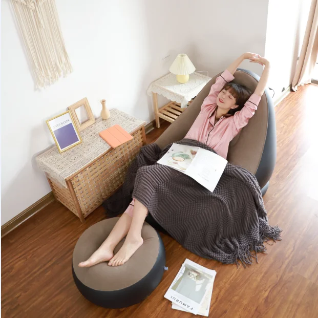 Fabric Brown Modern Comfortable Relax Inflatable Lazy Sofa Chair Air Bed Mattress Lounge Inflatable Air Sofa Chair Set