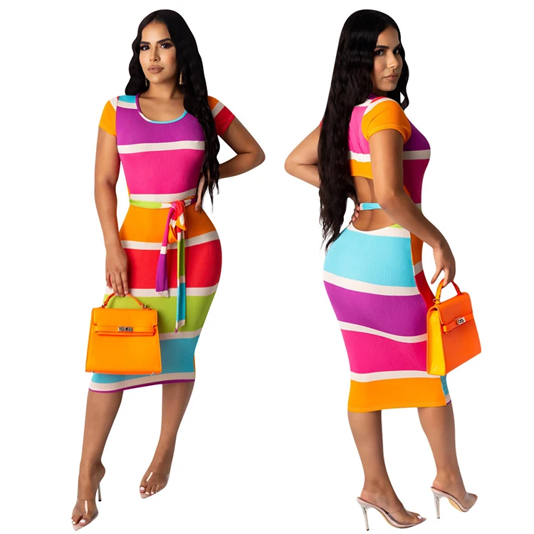 
 Новые товары для весны и лета, женское платье на бретелях с принтом в европейском и американском стиле, Клубная юбка в полоску с вырезами, 2020  