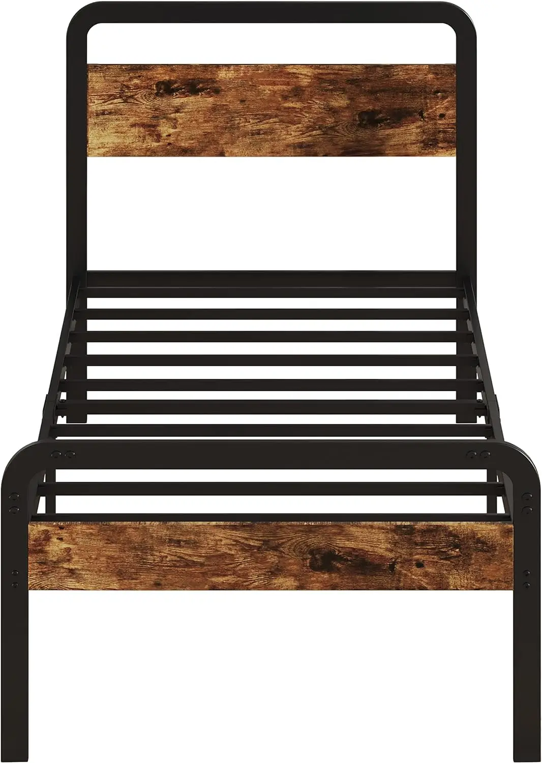 Children Twin Size Metal Bed Frame for Kids with Wood Headboard and Footboard