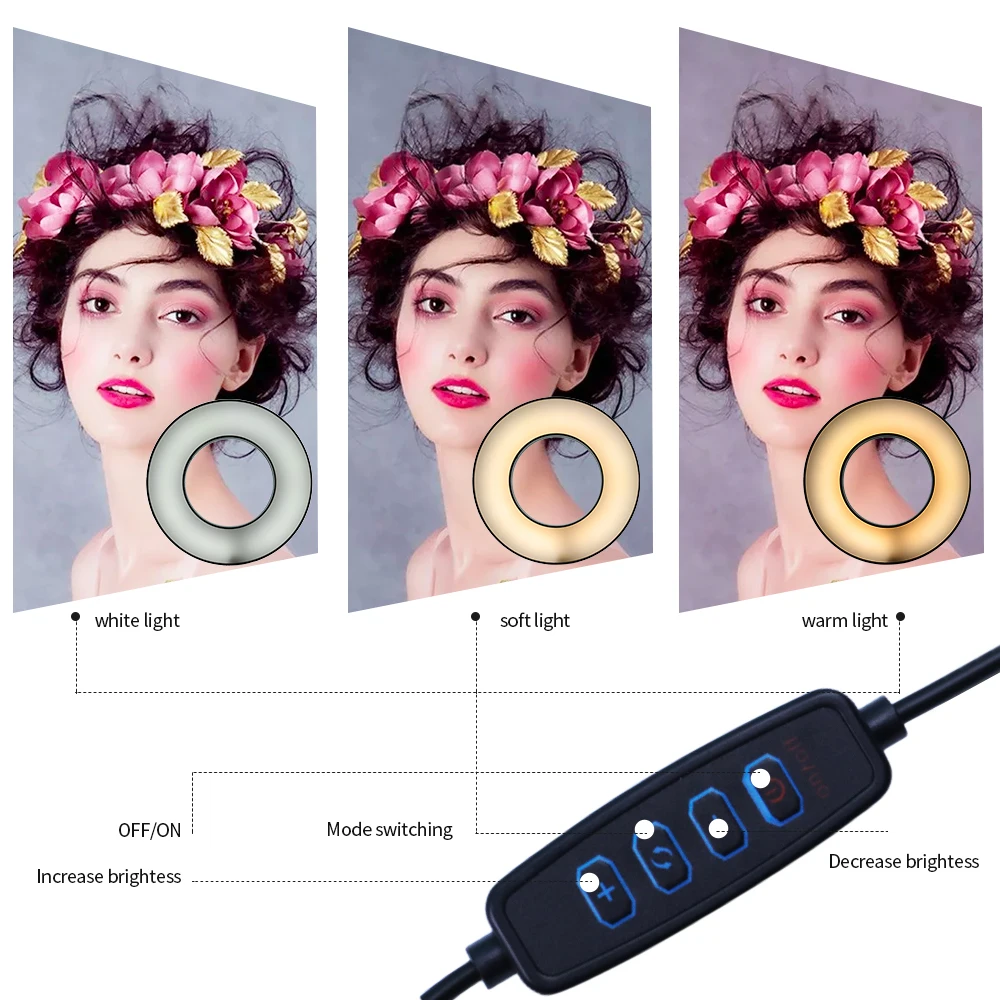 3.5 inch 9CM LED Ring Light with Flexible Mobile Phone Holder Lazy Bracket Desk Lamp LED Light for Live Stream Office Kitchen