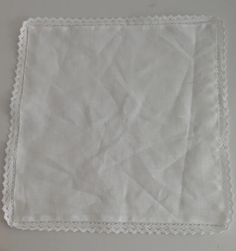 100% cotton lace hem handkerchief in white color can with monogramming