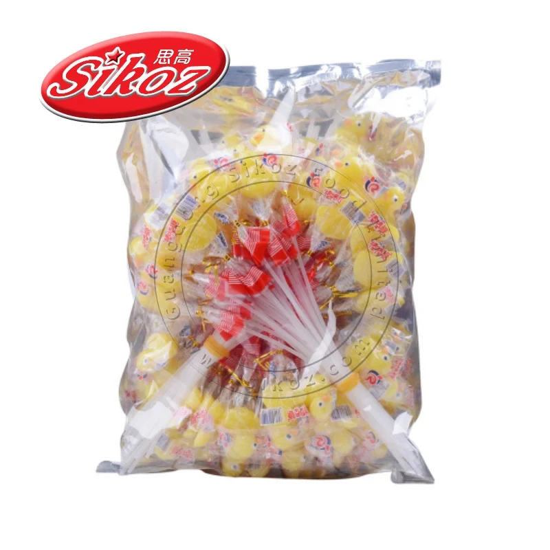 Hot sales yellow duck shape candy sweet marshmallow lollipop