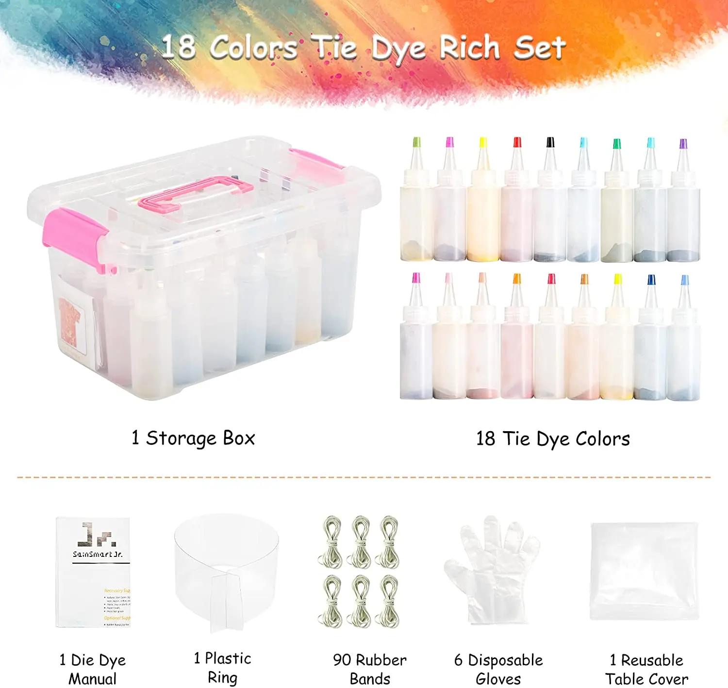 Kids OEM Organic Tie Dye Reactive Powder Non Toxic 18 Colors DIY Tie Dye Kit