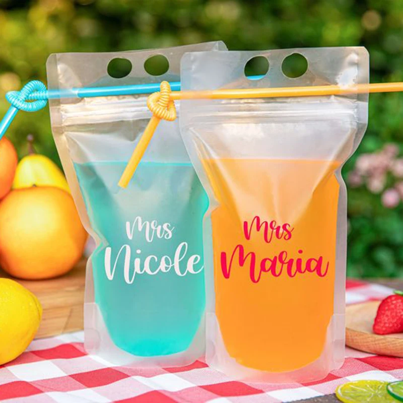 2024 Top selling Customized printed transparent zipper vertical plastic juice bag reusable straw leak free pouch drink bags