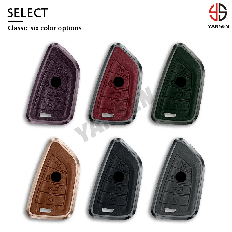 New Design Customised colours Alloy Leather Key case cover For BMW X3 X5 E60 E90 G30 Smart Key holder Accessories