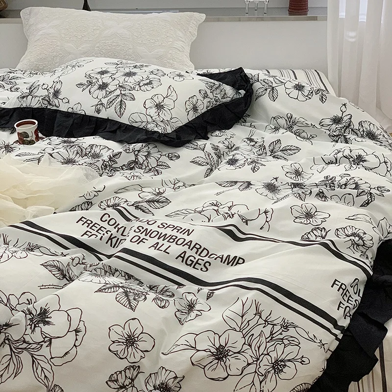 Hot selling factory outlet high quality korean style  elegant sheet bed set wash painting  bedding set