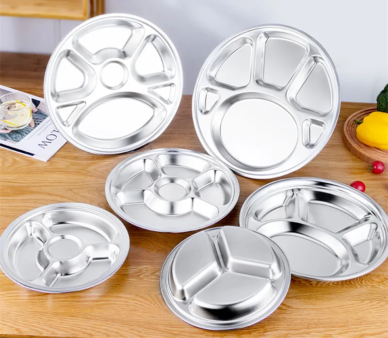 Premium 304 Stainless steel round dinner plate  3 Section Round Dinner Plates ,Indian Thali Plate