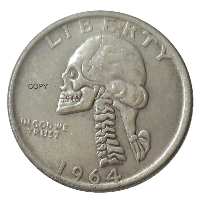 W(06) 1964 Washington Quarter Dollars Hobo Coin Silver Plated Reproduction Decorative Commemorative Coin