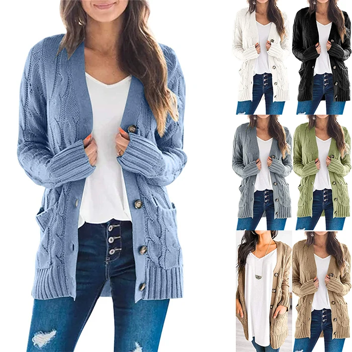 
Hot Sale Sweater Cardigan Women V-neck Single-breasted Long Sleeve Knit Cardigan For Lady 