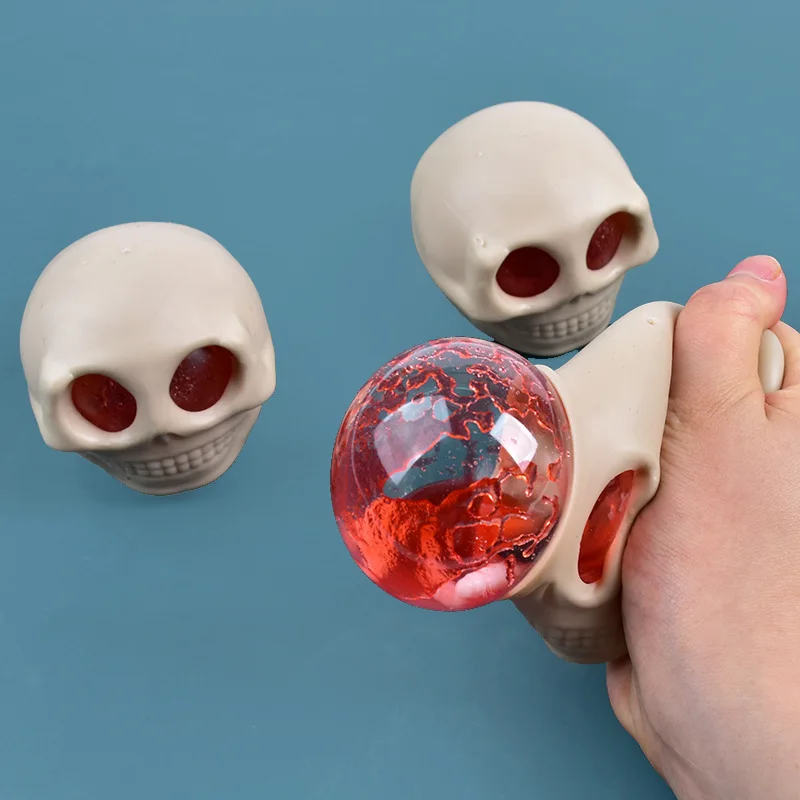 Wholesale Skull Halloween Funny Prank Trick Squeeze Stress Relief Water Worm Fidget Anxiety Toys For Kids and Adult