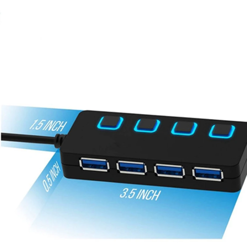 4-Port USB 2.0 3.0 4 in 1 Data Hub with Individual LED lit Power Switches for Mac & PC mobile charger cabinet & laptop computer