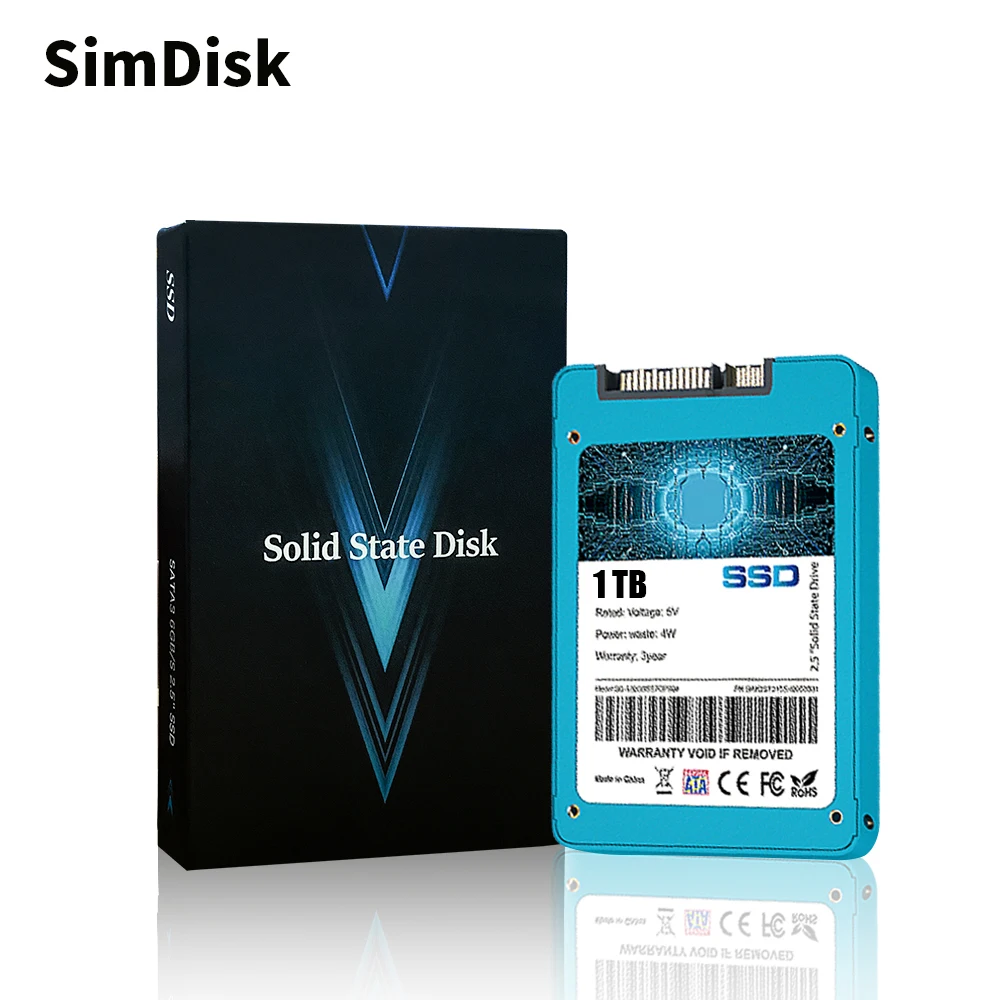 SimDisk 2.5 inch Sata III Hard Disk Light Blue Plastic Shell SSD 256GB 64GB 128GB 1TB Disco Duro Customized Logo SSD 512GB