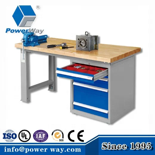 Металлический Стальной гаражный верстак с ящиками из Букового дерева