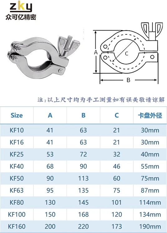 Stainless Steel SS316L SS304 Sanitary Vacuum Clamp KF40 High Vacuum Clamp