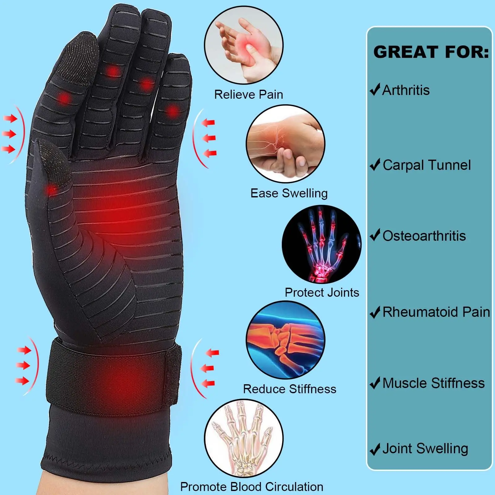 Advanced Copper Fiber Spandex Pressure Touch Screen Tie Therapy Gloves for Enhanced Grip and Comfort