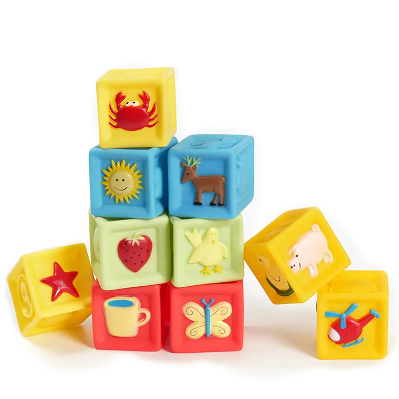 Educational Kids Bricks Intellect Soft Squeeze Stacking Rubber Baby Silicone Building Blocks Toy