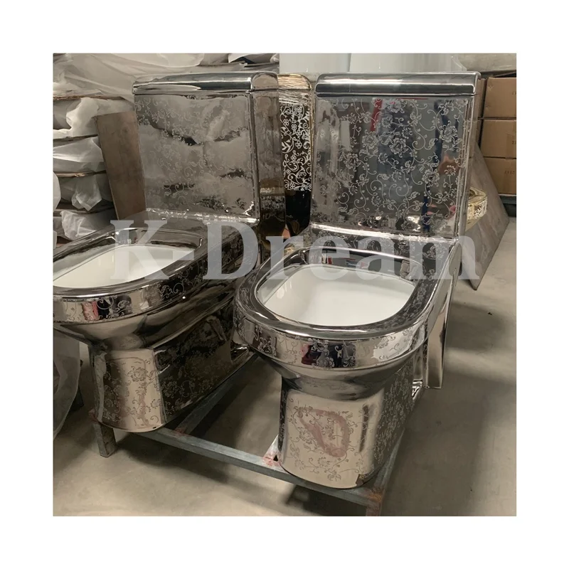 Royal Style KD-03GPL Custom Decorative Electroplating Gold/Silver Colored Floor Mounted Ceramic Toilet