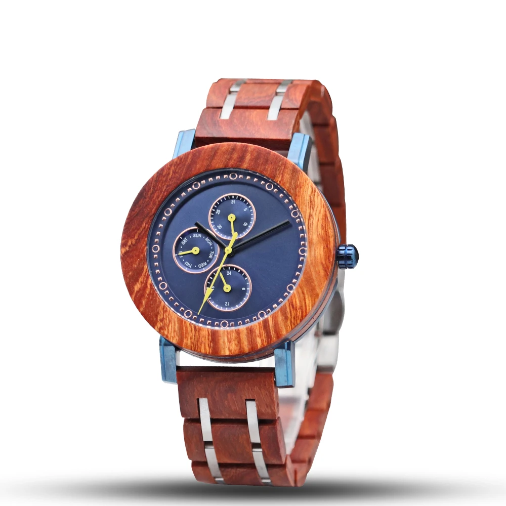 Wooden Ring Waterproof Custom Logo Watches For Men Red Wood Quartz Stainless Steel Watch For Business