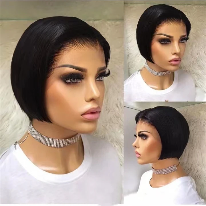 Pre Plucked Fashion Invisible Swiss Lace Cheap Pixie Short Wig 100 Virgin Human Hair Lace Front Wigs for Black Women