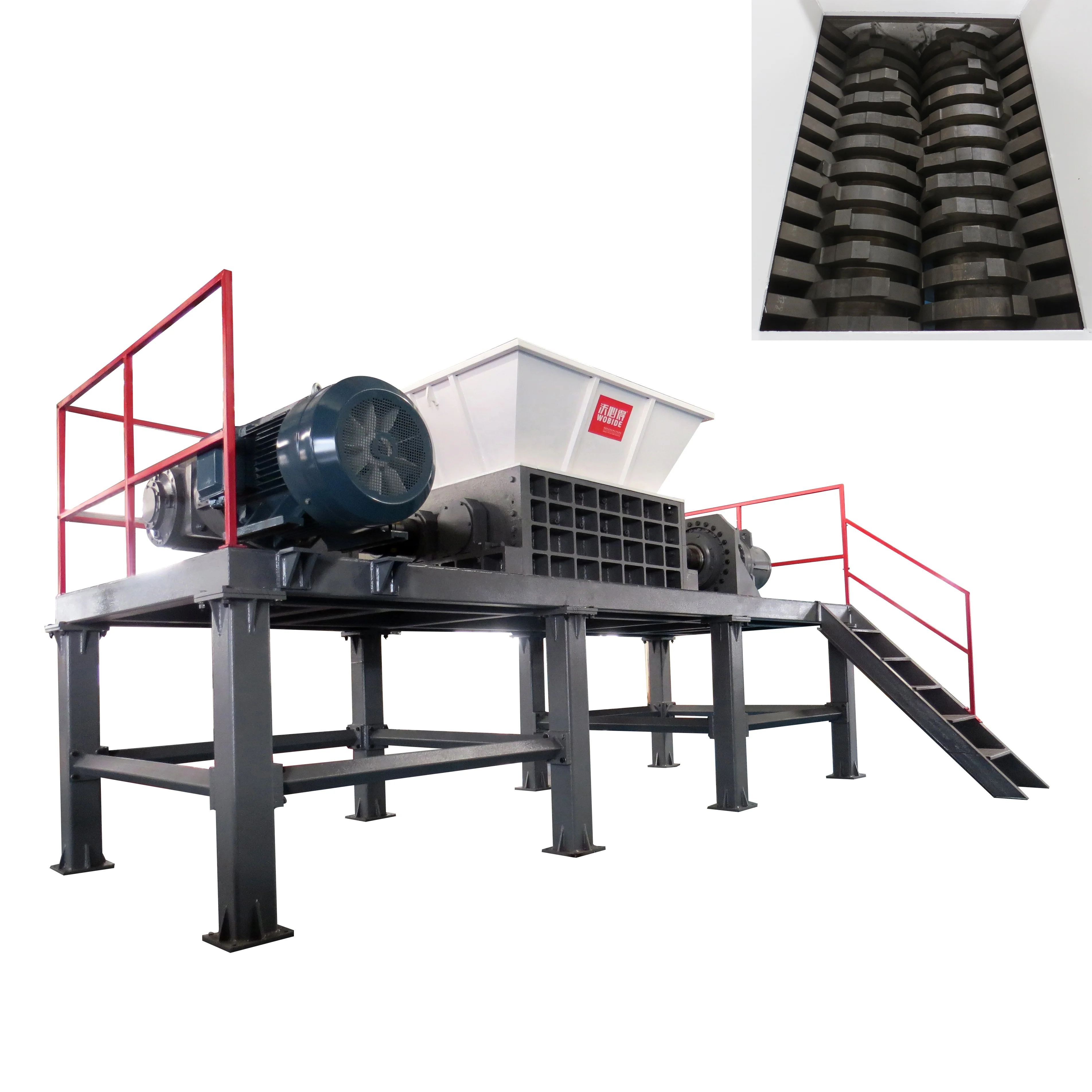 Industrial Grinding Cutting Plastic Bottle Recycling Used Tire Twin Shaft Shredder
