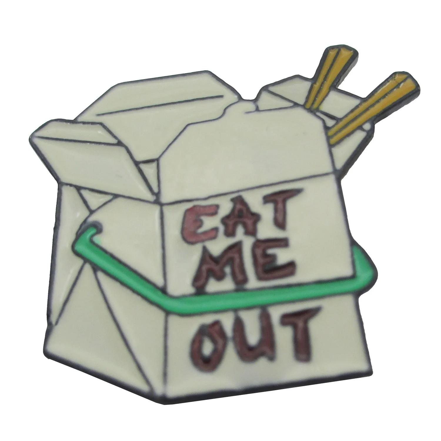 Funny metal badge making dyed black soft enamel Fast food box shape lapel pin