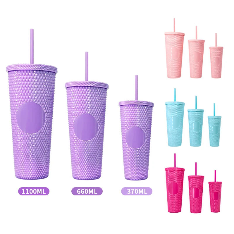 3-in-1 Set Diamond Durian Cup Gift Set Ready to Ship Plastic Mugs 24oz Acrylic Tumbler  with Lid & Straw for Beverages