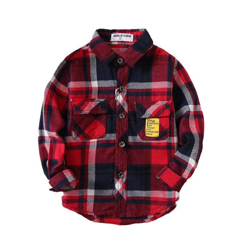Spring Autumn 2021 New Boys Long Sleeve Classic Plaid Lapel Shirts Tops with Pocket Baby Boys Casual Shirt Kids Clothing