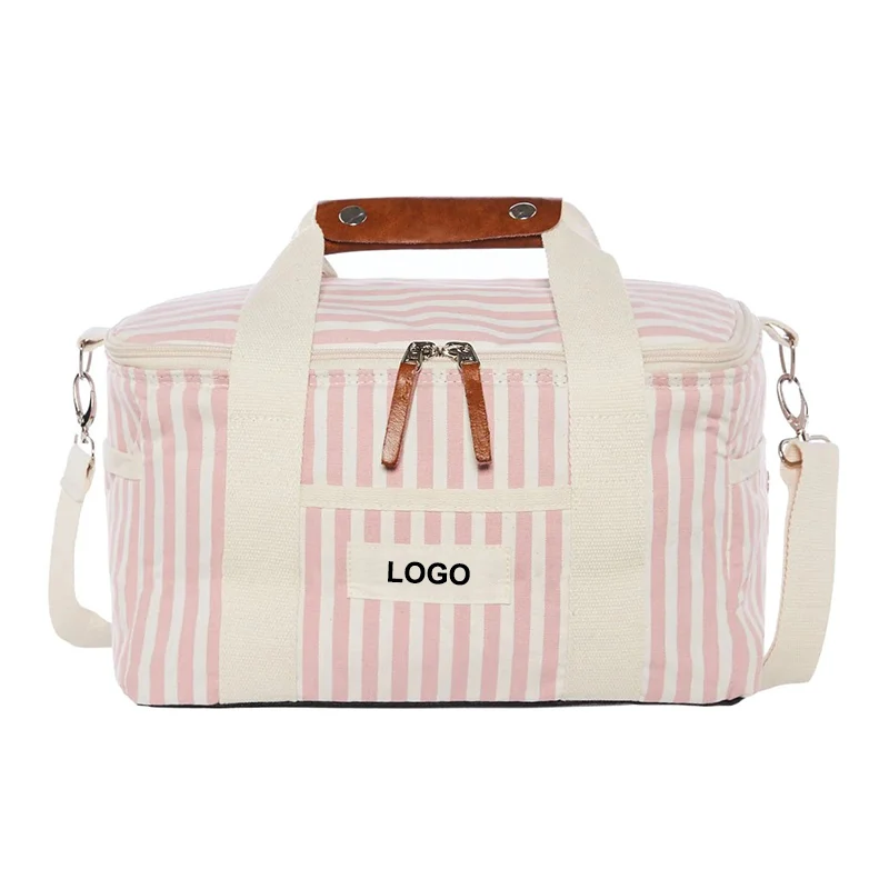 BR Customize Logo Vintage Premium Canvas Collapsible Picnic Travel Beach Cooler Bag, Recycled Insulated Wine Food Beer Cooler