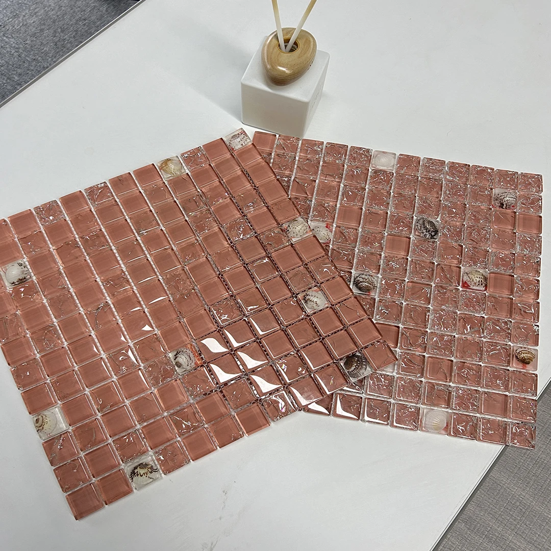 KASARO Pink Color Decorative Glass Mosaic Tile Sheets For Backsplash Kitchen Glass Tiles